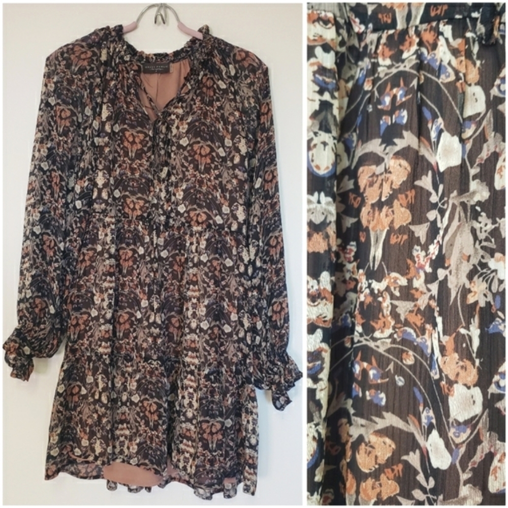 Dress Forum Neutral Long Sleeve Midi Dress Tiered Ruffled  Flowy